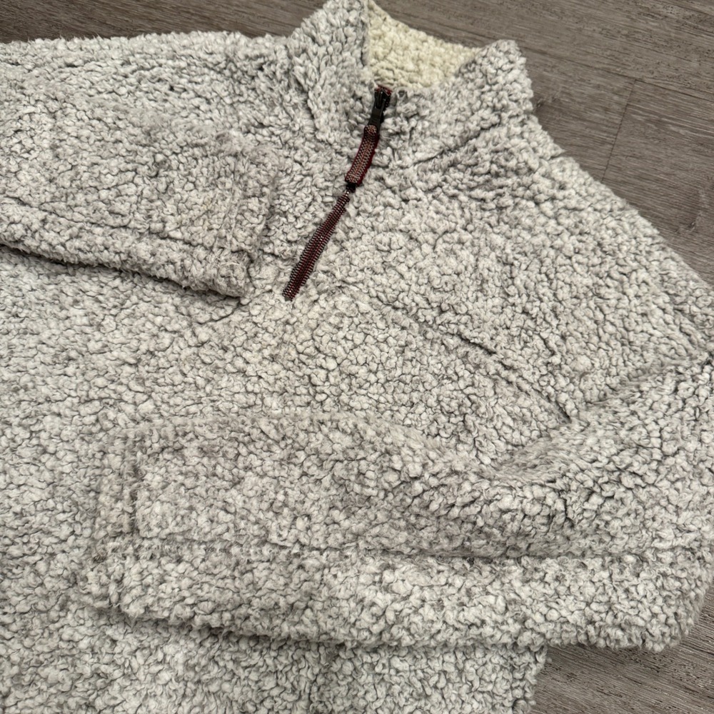 True Grit Pullover Mens L Gray Deep Pile Sherpa Fleece 1/4 Zip Gorpcore Cabin
